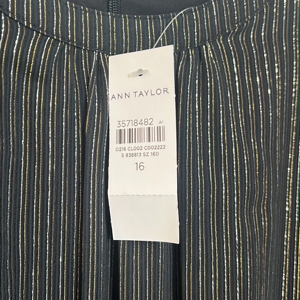 NWT - Ann Taylor Shimmer Stripe Pleated Flare Dress - Size 16 - Picture 7 of 10